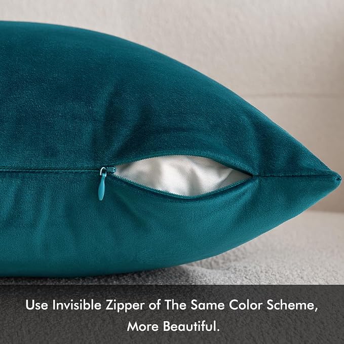 MIULEE 12x20 Inch Lumbar Velvet Throw Pillow Covers Teal | Pack of 2 Soft Solid Decorative Pillow Covers, Modern Luxury Home Decor, for Chair Couch Sofa Bedroom Livingroom
