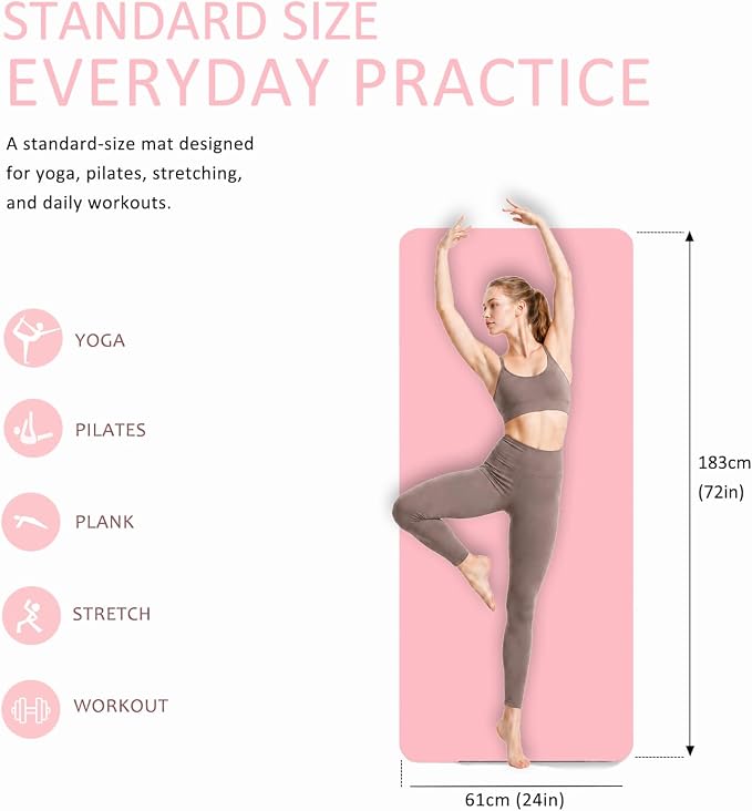Thick and Wide Yoga Mat 72''x24''/35''(8mm/10mm) for Women and Men, Durable & Cushioned Yoga Mat with Carrying Strap for Pilates, Stretching and Home Workout