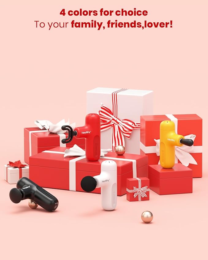 Super Mini Massage Gun Deep Tissue, Handheld Muscle Massager with 4 Heads, Percussion Travel Size Massager Gun for Back Pain Relief, Quiet for Home, Gym, Office, Gift for Men & Women, Red