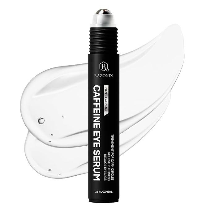 RAZONIX Eye Roller for Puffy Eyes, Caffeine Eye Serum for Dark Circles, De-Puffing Treatment for Men and Women, 0.5 Fl Oz (Medium, Unscented)