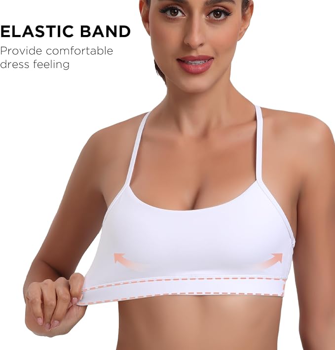 Raxnode Women's 3-Pack Y-Back Sports Bra, Thin Spaghetti Strap Nylon Yoga Bra with Removable Cups, Light Support Bralettes