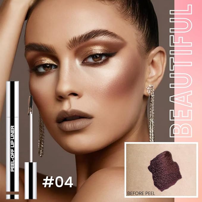 Matte Lip Stain Peel Off Lip liner with Tweezer, Light Taupe Peel Off Lip Stain, Long Lasting Waterproof Lipstick Lip Gloss Tattoo, Transfer-proof for All Skin Types, 0.12 fl oz 04#