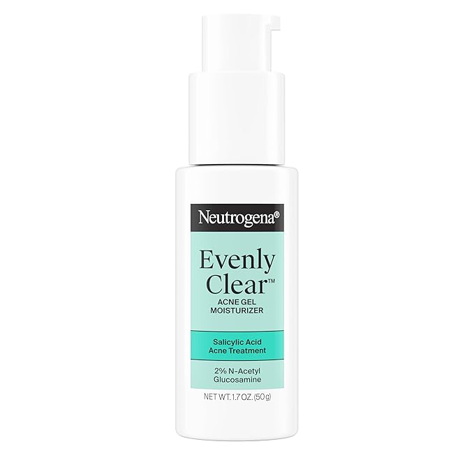Neutrogena Evenly Clear Acne Gel Moisturizer with Salicylic Acid & N-Acetyl Glucosamine, Lightweight Non-Greasy Face Moisturizer Helps Treat Breakouts & Visibly Fade the look of Post-Acne, 1.7 fl. oz
