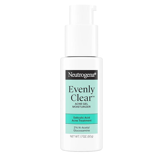Neutrogena Evenly Clear Acne Gel Moisturizer with Salicylic Acid & N-Acetyl Glucosamine, Lightweight Non-Greasy Face Moisturizer Helps Treat Breakouts & Visibly Fade the look of Post-Acne, 1.7 fl. oz