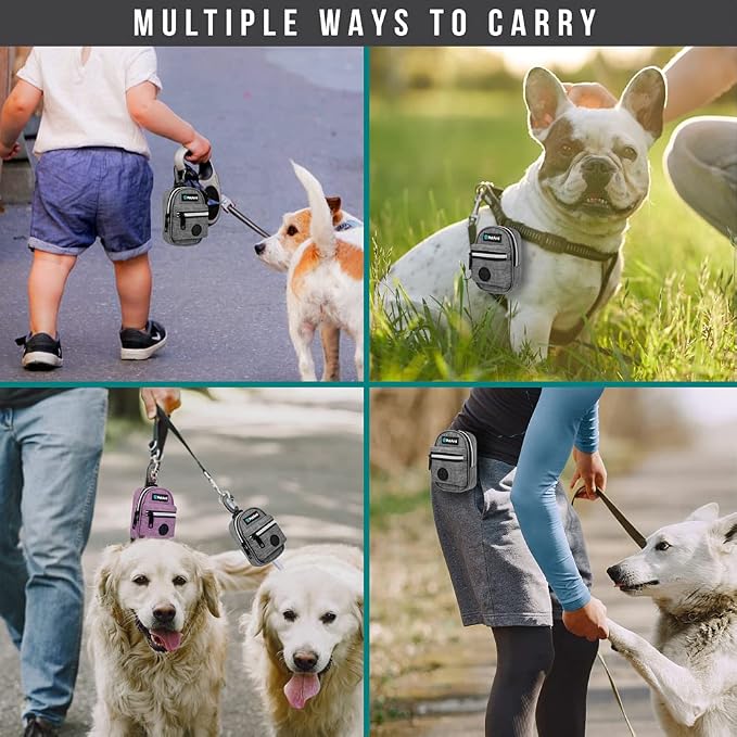 PetAmi Dog Poop Bag Holder for Leash, Waste Bag Dispenser Pet Pouch, Grey