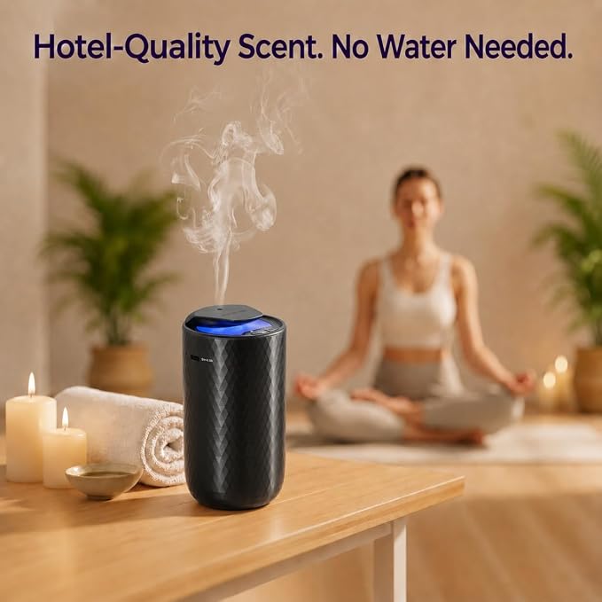 Waterless Essential Oil Diffuser Starter Kit with 15ml French Lavender Oil - Rechargeable Cordless Aromatherapy Machine for Home Bedroom Car Office Travel - 3 Mist Levels - 4 Timer - 24-Hour Battery
