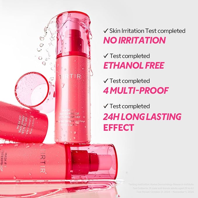 TIRTIR Waterproof Setting Spray – 24 Hour Long Lasting Fix, Sweatproof Water Resistant Makeup Finisher – Ethanol Free, Semi Matte Finish for Oily Skin – Korean Makeup Fixer (Pack of 2)