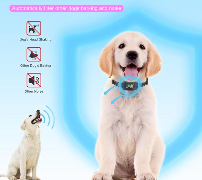 Dog Bark Collar for Large Medium Small Dogs, Rechargeable Smart Bark Collar, Anti Barking Training Collar with 8 Adjustable Sensitivity Beep Vibration (Black)