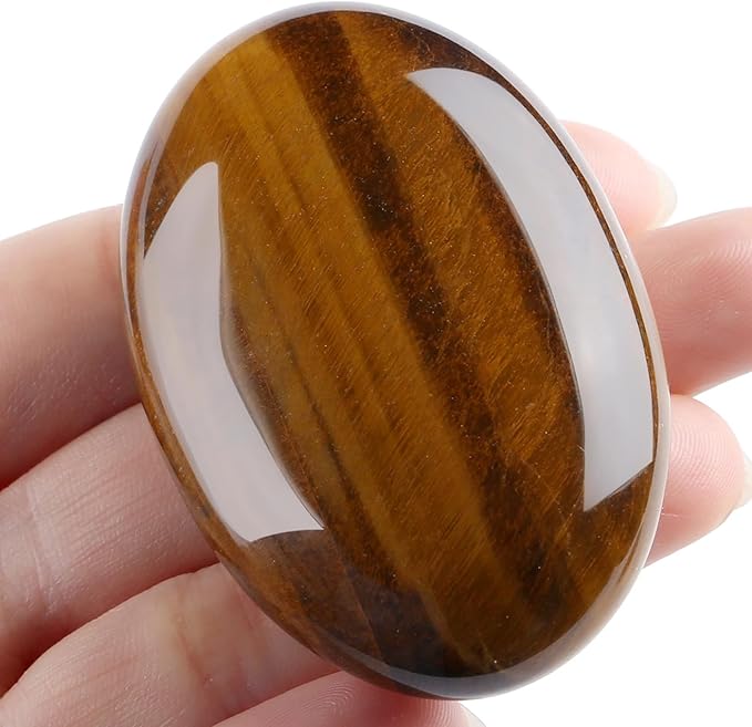 MAIBAOTA 2.4" Tiger Eye Crystal Stone Polished Palm Stone 0.7" Thick Natural Reiki Gemstone Healing Crystals Worry Stone Energy Balancing Anxiety Stress Relief Meditation 1 Pc