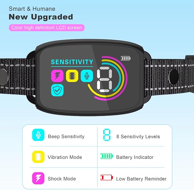 Dog Bark Collar for Large Medium Small Dogs, Rechargeable Smart Bark Collar, Anti Barking Training Collar with 8 Adjustable Sensitivity Beep Vibration (Black)