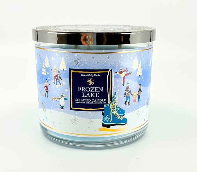 Bath & Body Works, White Barn 3-Wick Candle w/Essential Oils - 14.5 oz - 2021 Christmas & Winter Scents! (Frozen Lake)