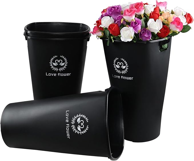 Teyyvn Floral Buckets, 4-Pack Tall Plastic Flower Containers, Black | 19.92 Inch, Durable Vase Buckets for Fresh-Cut Flowers, Arrangements, Wedding, Event, and Retail Display