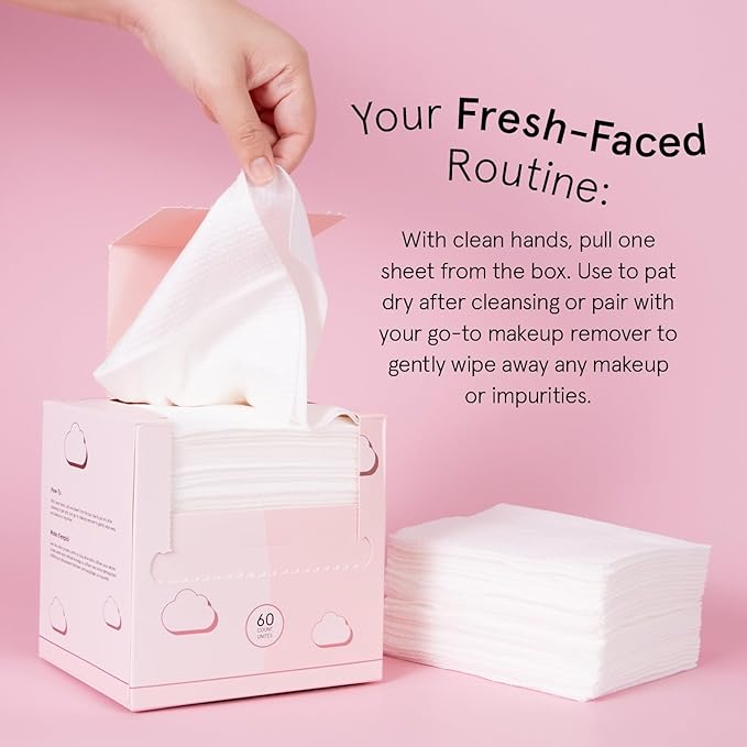 grace & stella Disposable Face Towels - Ultra-Soft & Absorbent Face Wipes - XL Facial Towels for Cleansing & Makeup Removal - Thick Towelettes - Lint-Free Facial Tissue - Vegan, Plant-Based (60 Count)