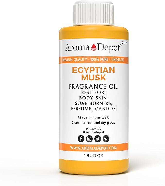 Aroma Depot 24k Egyptian Musk Fragrance Oil I Perfume I Skin Oil I Scented Oil. Can be Used for Candles, Bath Bombs, Body Butter, Creams, and lotions. Works for diffusers, Burners, or heaters. (1oz.)