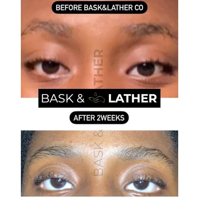 Bask & Lather Lash Serum with Castor Oil & Jojoba Oil For Thicker, Fuller & Longer Looking Eyelashes and Eyebrows, Conditioning and Enhancing Eyelash Growth Serum with Brush Applicator, 3 Month Supply