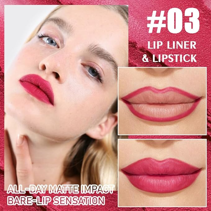 2-in-1 Red Matte Lip Liner & Lipstick Combo Set,Lips Kit with Lip Liner Lip Stains Long Lasting Waterproof Smudge Proof for Older Women 24 Hours Lipliners Pencil Lipstick Makeup Gift Kit,Vegan