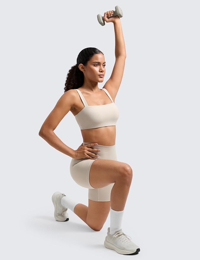 CRZ YOGA Butterlift Minimal Square Sports Bras for Women - Padded Supportive Wide Straps Yoga Workout Top