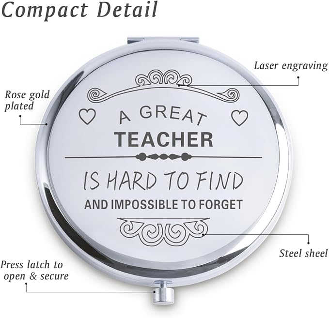 QUSTGO Teacher Appreciation Gifts for Women, Thank You Gifts for Teacher, Personalized Compact Mirror, Goodie Bag & Basket Stuffers for Valentines Day