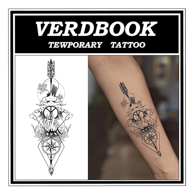 Waterproof Temporary Tattoos: 2-Sheet Tattoo Kit with Realistic Body Stickers, Semi-Permanent Tattoos for Adults Lasting 7-15 Days – Safe for Men & Women, Unity Arrow