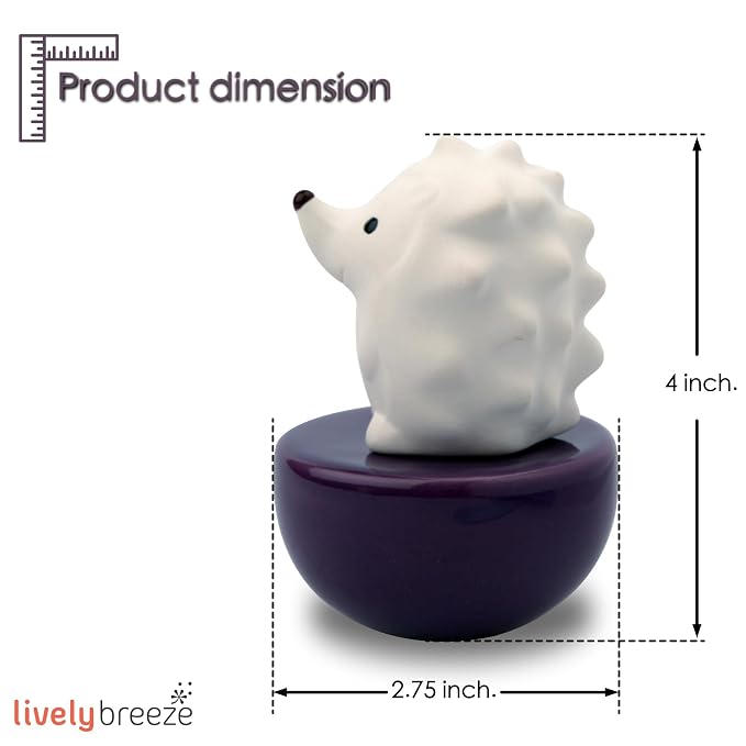 Spiky Hedgehog, Non-Electric Ceramic Diffusers for Essential Oils and Aromatherapy Fragrance, White Ceramic Diffusers in Car or Desk Office Decor and Small Bathroom at Home, Purple Vase