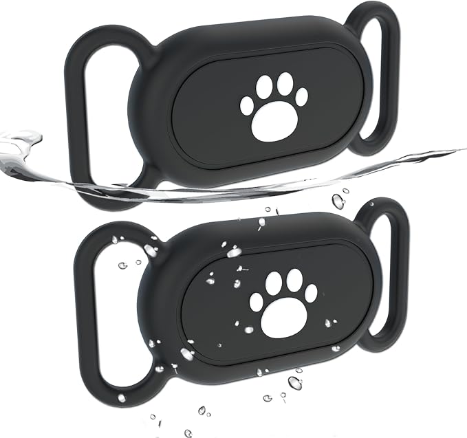 2 Pack Waterproof Dog Collar Compatible with Samsung Galaxy SmartTag2 | Silicone GPS Tracker Hidden Loop Holder for Smart Tag2, Anti-Lost Collar Tag2 Paw Case (Black Black)