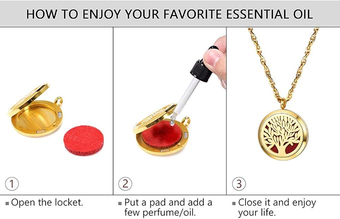 PROSTEEL Tree of Life Locket Essential Oil Diffuser Perfume Necklace Aromatherapy Necklace,Women Jewelry,18K Real Gold Plated,Valentine Christmas Gift
