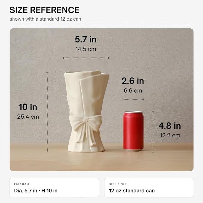 WENSHUO Flower Vase, Ceramic Bow Vase for Flowers, 10 in, Matte Crème | Irregular ceramic bow vase for fresh or dried flowers, wedding centerpieces and home decor. Smooth matte cream-toned glaze.