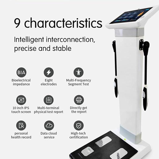 10.1 Inch HD Touchscreen Body Composition Analyzer Professional, 5-200kg Weight Range, Body Water and Visceral Fat Analysis Measures Weight, Height (117 * 60 * 40cm)