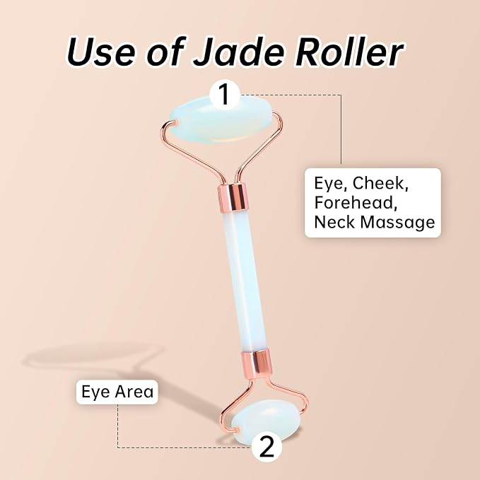 Opal Gua Sha and Face Roller, Real Jade Gua-Sha Stone Facial Tools Set for Reduce Puffiness, Body Guasha Tool for Relieve Neck Tension, SinkCare Beauty Massager as Present for Women,Opal