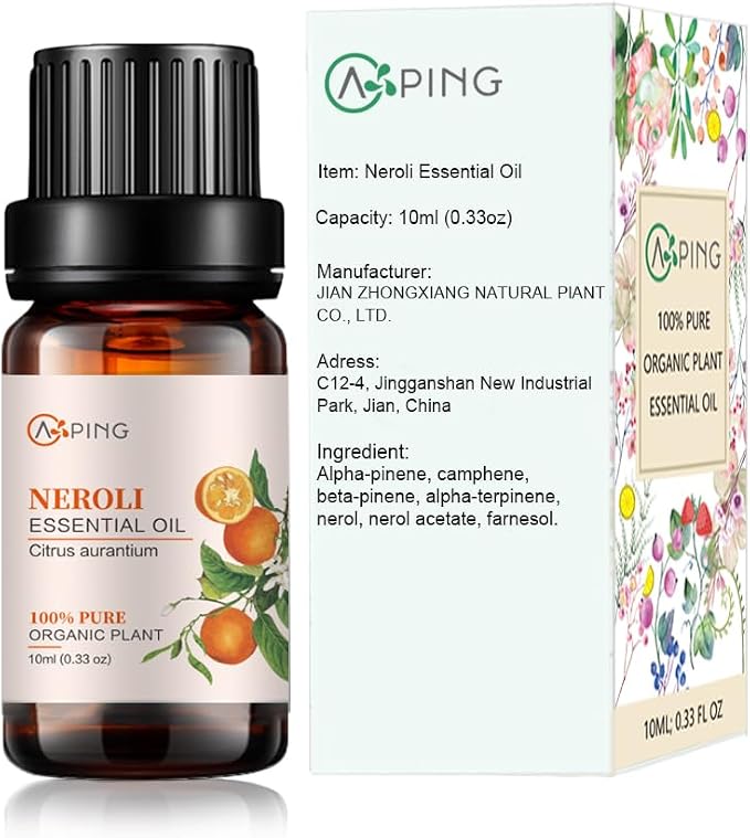 2-Pack Neroli Essential Oil - 100% Pure Organic Natural Plant (Citrus aurantium) Neroli Oil for Diffuser, Aroma, Spa, Massage, Yoga, Perfume, 2x10ML