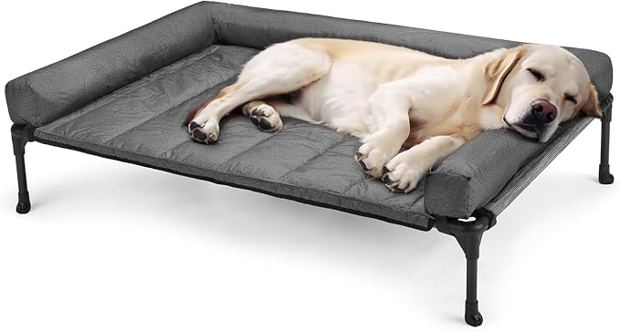 Veehoo Outdoor Elevated Dog Bed with Waterproof Bolster Cushion, Cooling | Raised Dog Bed with Removable & Washable Mat Topper, Breathable Mesh, Dog Couch Cot for Indoor Outdoor, 42", Large, Melange