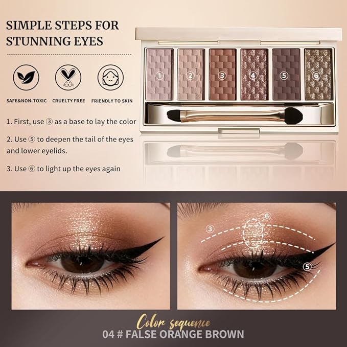 Warm Neutral Brown Eyeshadow Palette – 6 Matte & Shimmer Shades, High-Pigment Long-Lasting Bronze Nude Eye Shadow Kit for Everyday Makeup, Soft Glam & Smokey Looks, Blendable & Beginner-Friendly