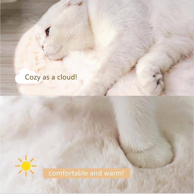 SHENGOCASE 2-Pack Round Faux Rabbit Fur Pet Bed Cushion Pad, 23.6 Inch, Cat Tree Tower Replacement Mat for Cat Dog House Cage Crate Kennel (Cream)