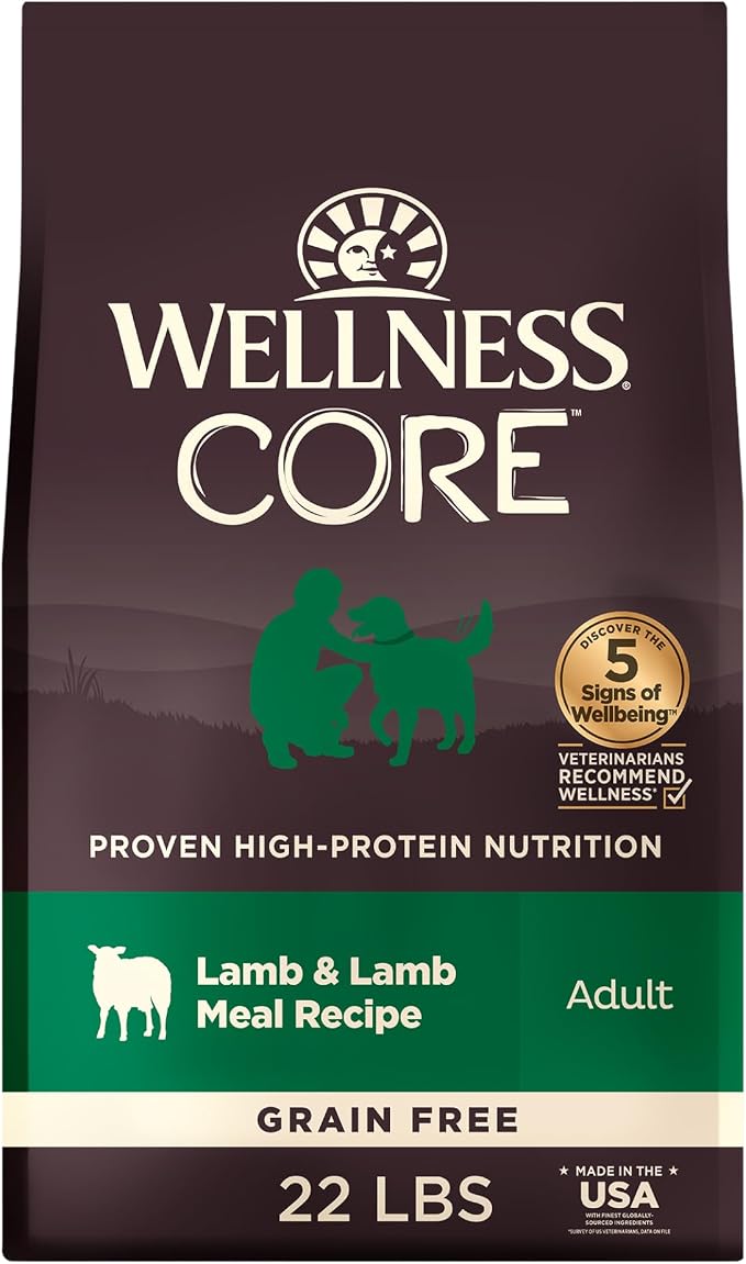 Wellness CORE Adult Dry Dog Food, Grain Free Kibble, Natural, High Protein, Lamb Recipe, 22 lb Bag