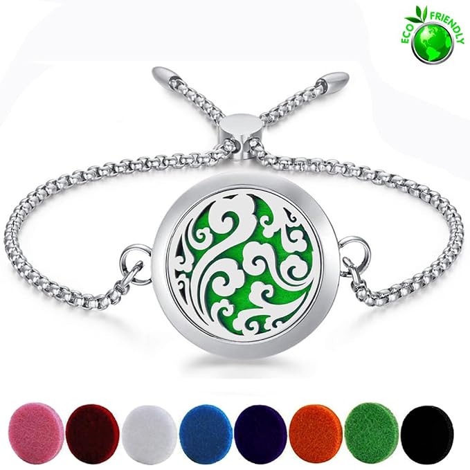 Essential Oil Diffuser Bracelet 30mm Diffuser Locket Chain Lucky Clouds Stainless Steel Bracelet Set Adjustable Bracelets Gift for Women Men