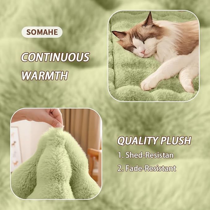 SOMAHE Soft Plush Cat Bed Mat, Machine Washable, Small 23x15 Fruit Green | Machine Washable + Non-Slip Paw Bottom: soft cat mat stays fluffy and steadier on floors, couches, and cat trees.
