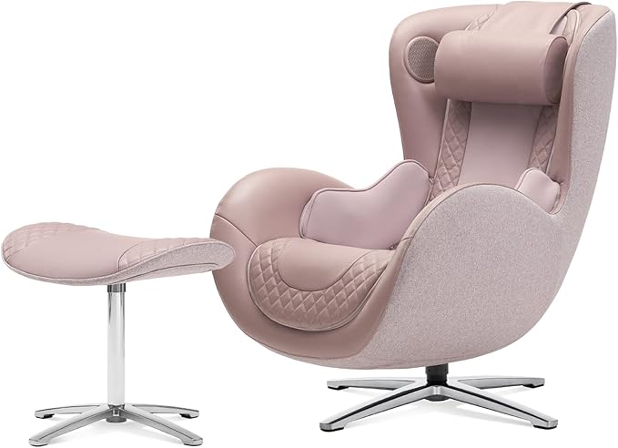 Nouhaus Classic Massage Chair with Ottoman – Pink Leather Recliner with Percussive Shiatsu Massager, Built-in Speaker & Full Body Spot Massage – Ultimate Comfort for Home & Office
