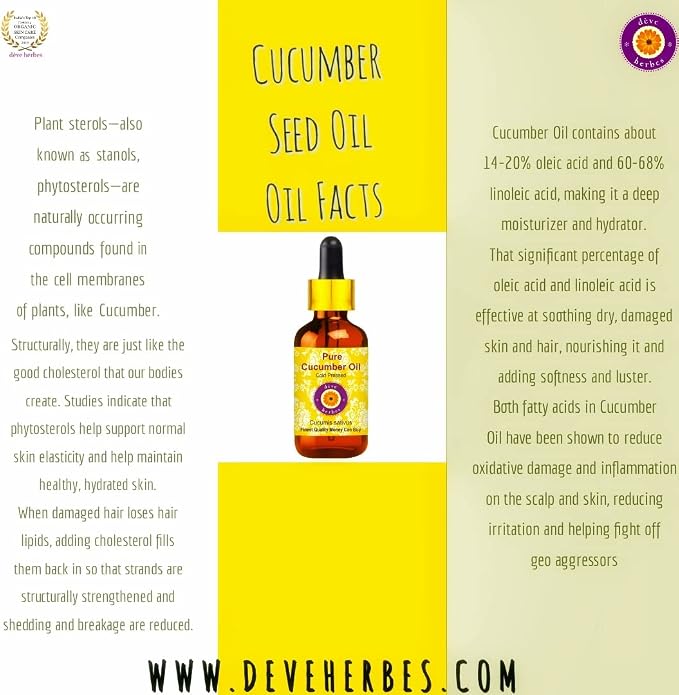 Deve Herbes Pure Cucumber Oil (Cucumis sativus) Cold Pressed (Pack of Three) 100ml X 3 (10 oz)
