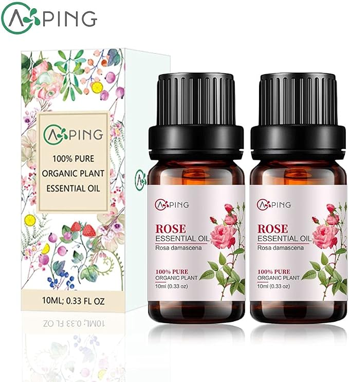 2-Pack Rose Essential Oil - 100% Pure Organic Natural Plant (Rosa damascena) Rose Oil for Diffuser, Aroma, Spa, Massage, Yoga, Perfume, 2x10ML