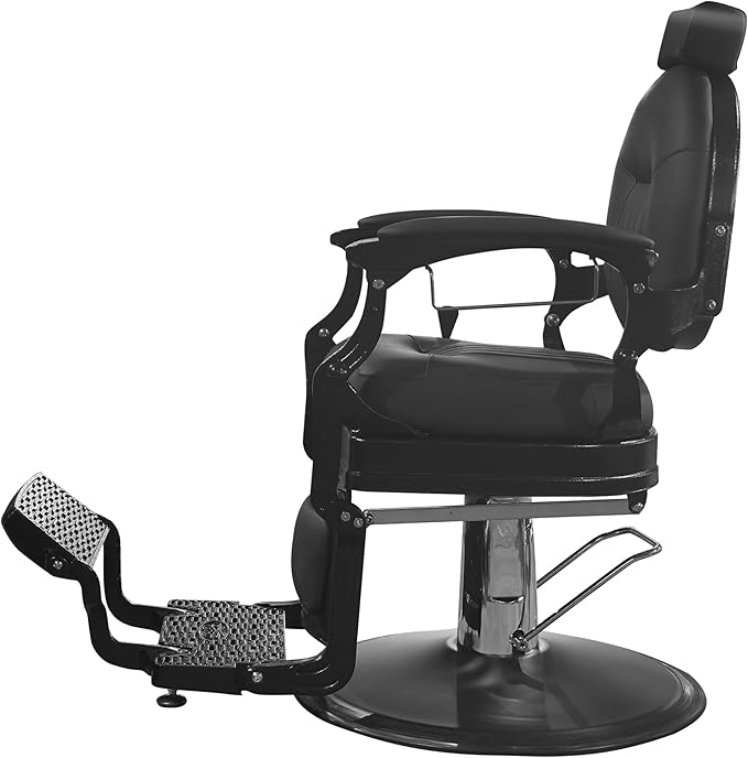 MYS Visionary 8829 Barber Chair, Hydraulic Salon Chair, Professional Hairdressing, Vintage Design, Stainless Leather, Black/Silver, 360° Rotation (Black)