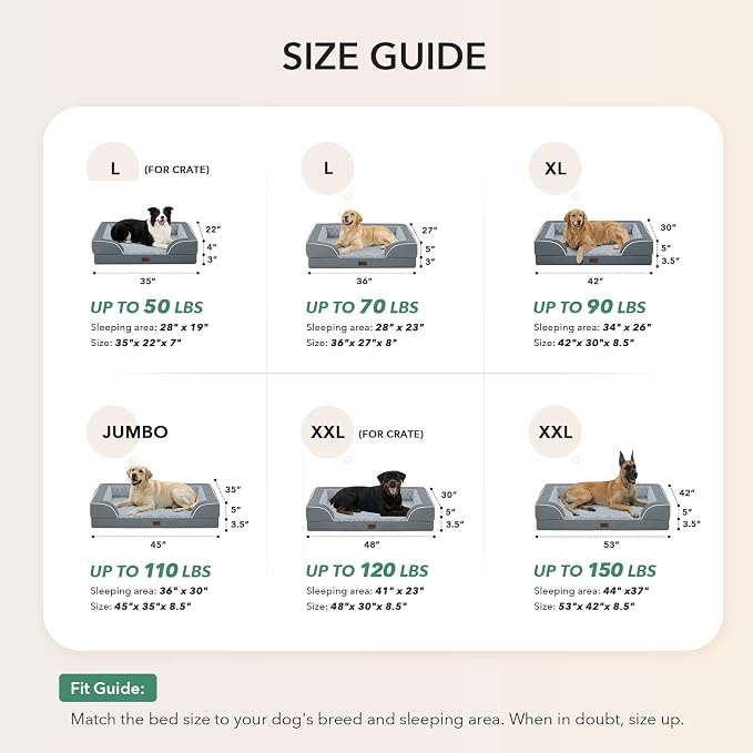 Orthopedic Washable Dog Bed for Extra Large Dogs, 48x30in, Grey | Orthopedic Foam Eases Joint Pressure, Bolsters Supports Head And Neck, Washable Pet Beds, Removable Cover, Non-Slip Bottom