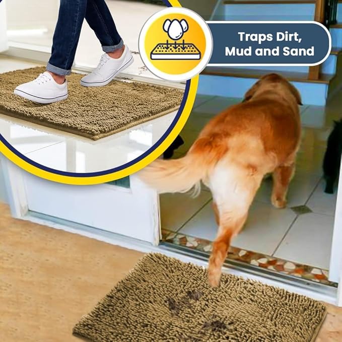 Muddy Mat® | Super Water Absorbent Door Mat Indoor, Microfiber Quick Dry Chenille Entryway Rug, Slip Resistant Front Door Mat, Indoor Mats for Entryway, Machine Washable Pet Rug, Beige 36"x60"