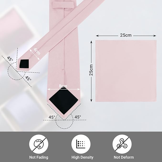 Black Tie Set in Gift Box Mens Solid Color 3.15" (8CM) Black Necktie and Pocket Square Set
