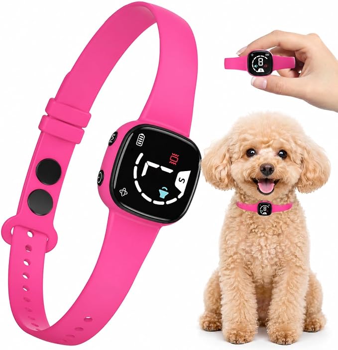 Stop Barking Collar, Dog Bark Collar with Silicone Strap, Bark Collar for Small Medium Large Dogs, Fashionable and Light-Weight Bark Collar with Beep & Vibration, 8 Sensitivity, Peach Pink