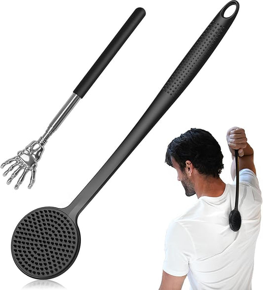 Back Scratcher, 2PackGifts for Men Back Scratcher ， 2025 New with 2 Silicone Scratch Surface, Deep Back Scrubber for Men/Women, Long Handle Backscratchers for Adults