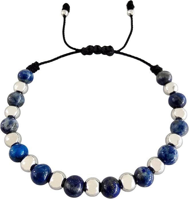 Sabeli Handmade Healing Natural Stone Bracelet and Steel Beads Spiritual Jewelry Adjustable Macrame Gemstone Men Women Gifts 6mm Beads
