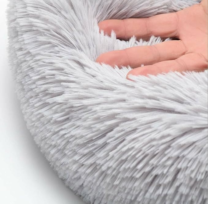 Fluffy Calming Cat Beds for Indoor Cats - Washable Round Dog Beds for Small Medium Dogs, Anti Anxiety Plush Faux Fur Pet Bed