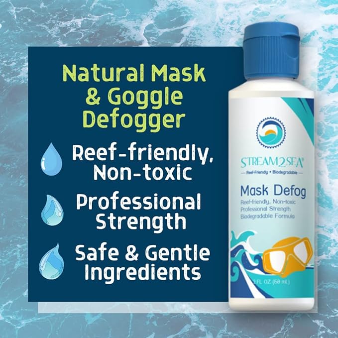 STREAM 2 SEA Mask Defog Biodegradable Defogger Coating, Reef Friendly Anti Fog Mask For Glasses, Snorkel Mask, Scuba Divers, Ski Goggles and Sports Glasses Equipment, Paraben Free, 2 Fl Oz Pack of 3