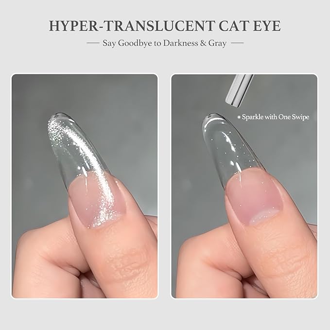 GAOY Jelly Silver Cat Eye Gel Nail Polish, 16ml Glitter Holographic Nail Polish with Magnet, Reflective Translucent UV Gel, 3142 Silver Dew