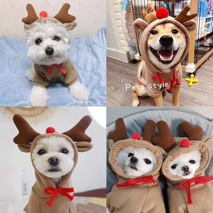 Warm Dog Winter Clothes Cute Dog Coat Hoodie, Coffee, M | Reindeer Design Fleece Pet Dog Costume Jacket for French Bulldog Chihuahua Pug Boston Terrier Ropa Para Perro